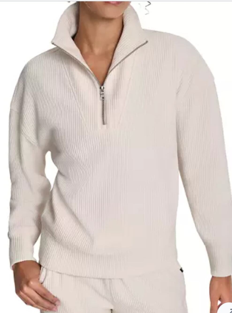 DKNY Sport Womens L Cream Lounge Sweatshirt Pant Set Travel Casual Cozy NEW